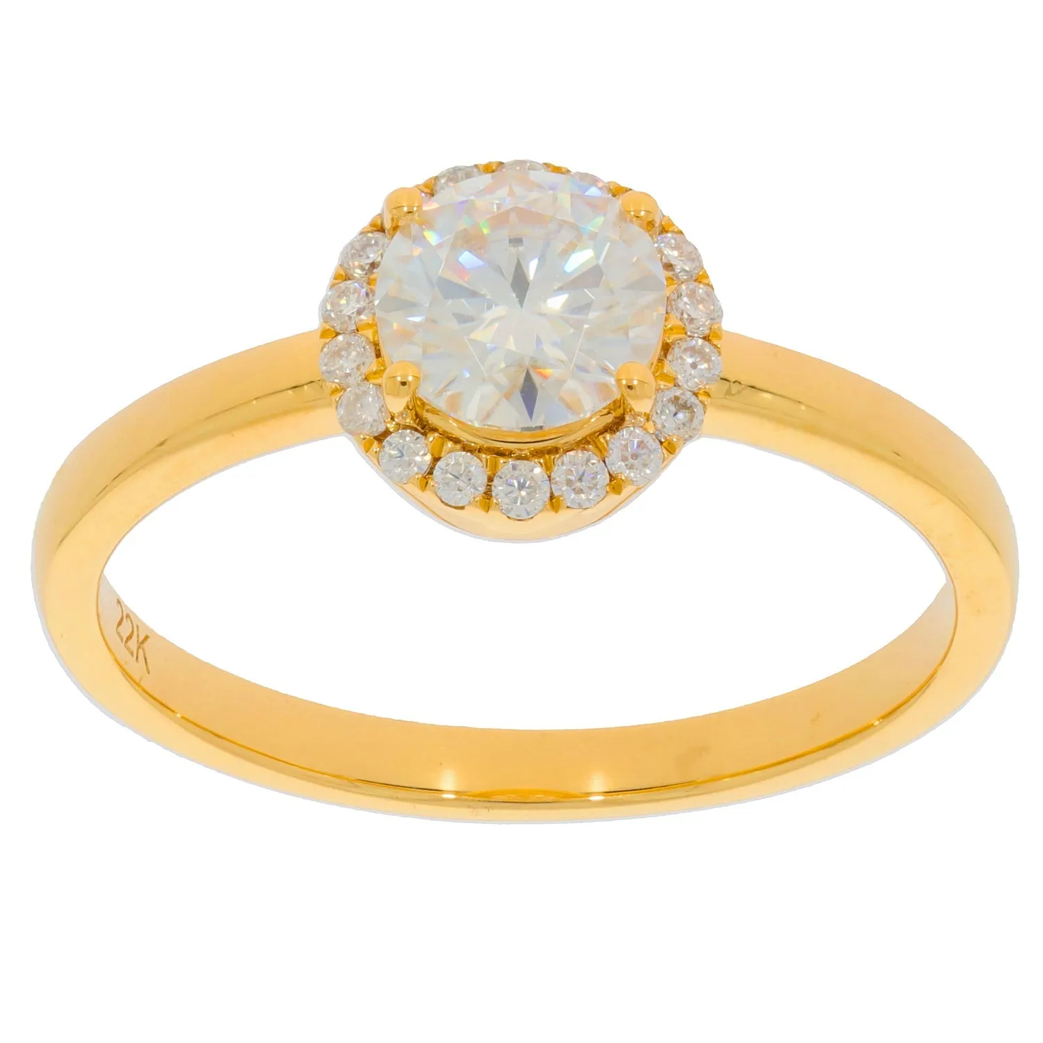 Round White Diamond 14K Yellow Gold Ring with Diamond Accent