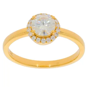 Round White Diamond 14K Yellow Gold Ring with Diamond Accent