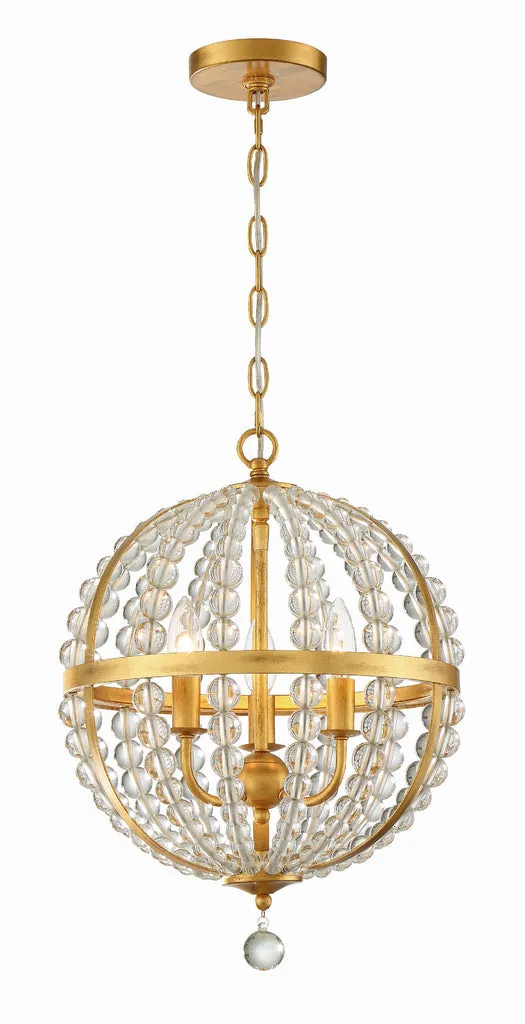 Roxy 3 Light Antique Gold Mini Chandelier
