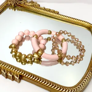 Set of Three | Island Dream Crystal and Marble Beaded Bracelet Set in Light Pink