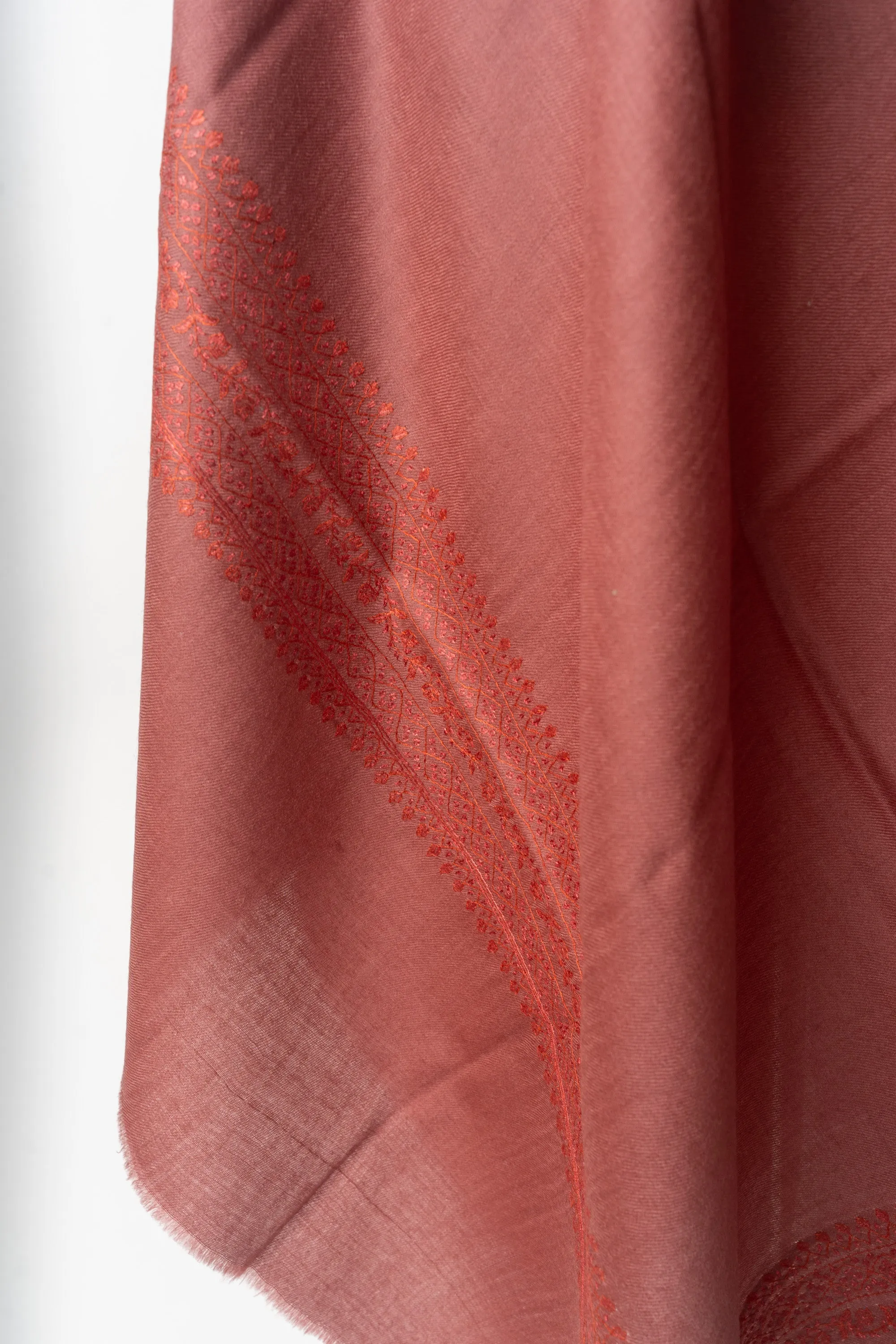 Sienna Serenity: Hand Embroidered Merino Wool Sozni Shawl
