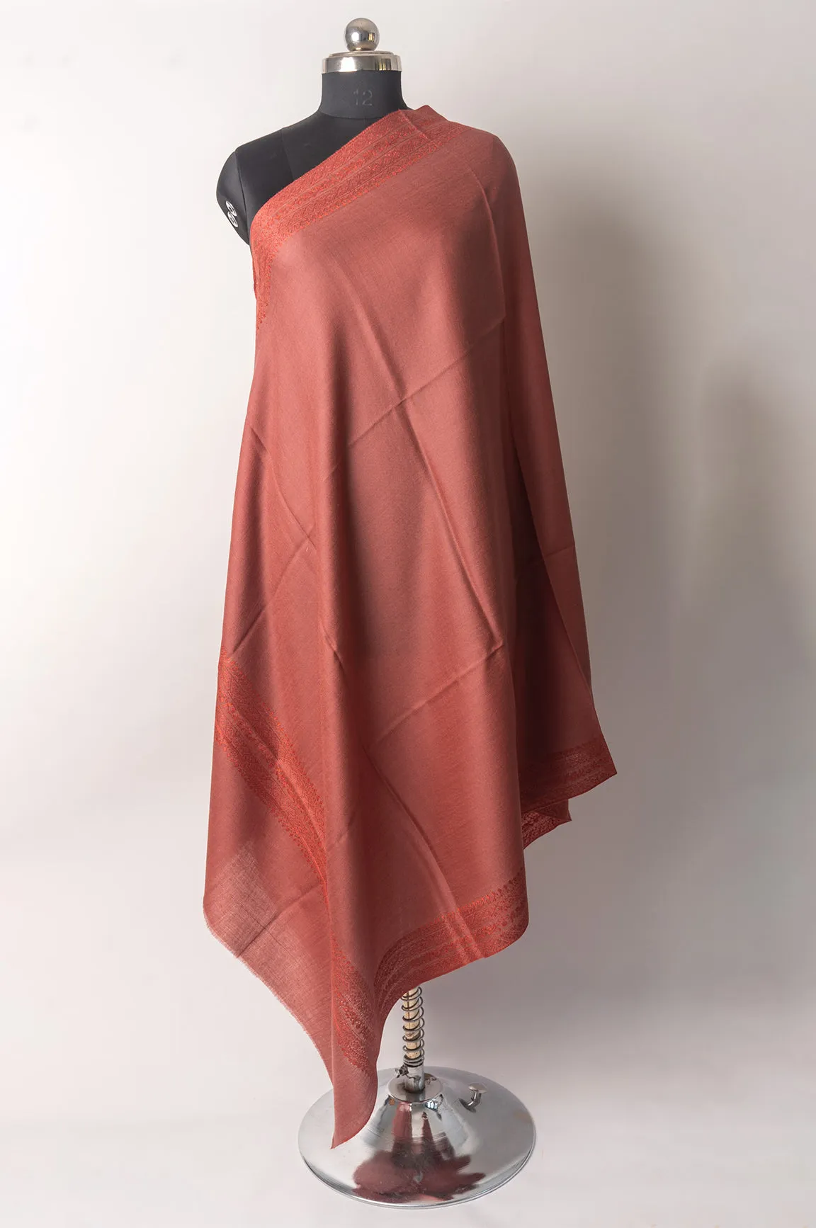 Sienna Serenity: Hand Embroidered Merino Wool Sozni Shawl