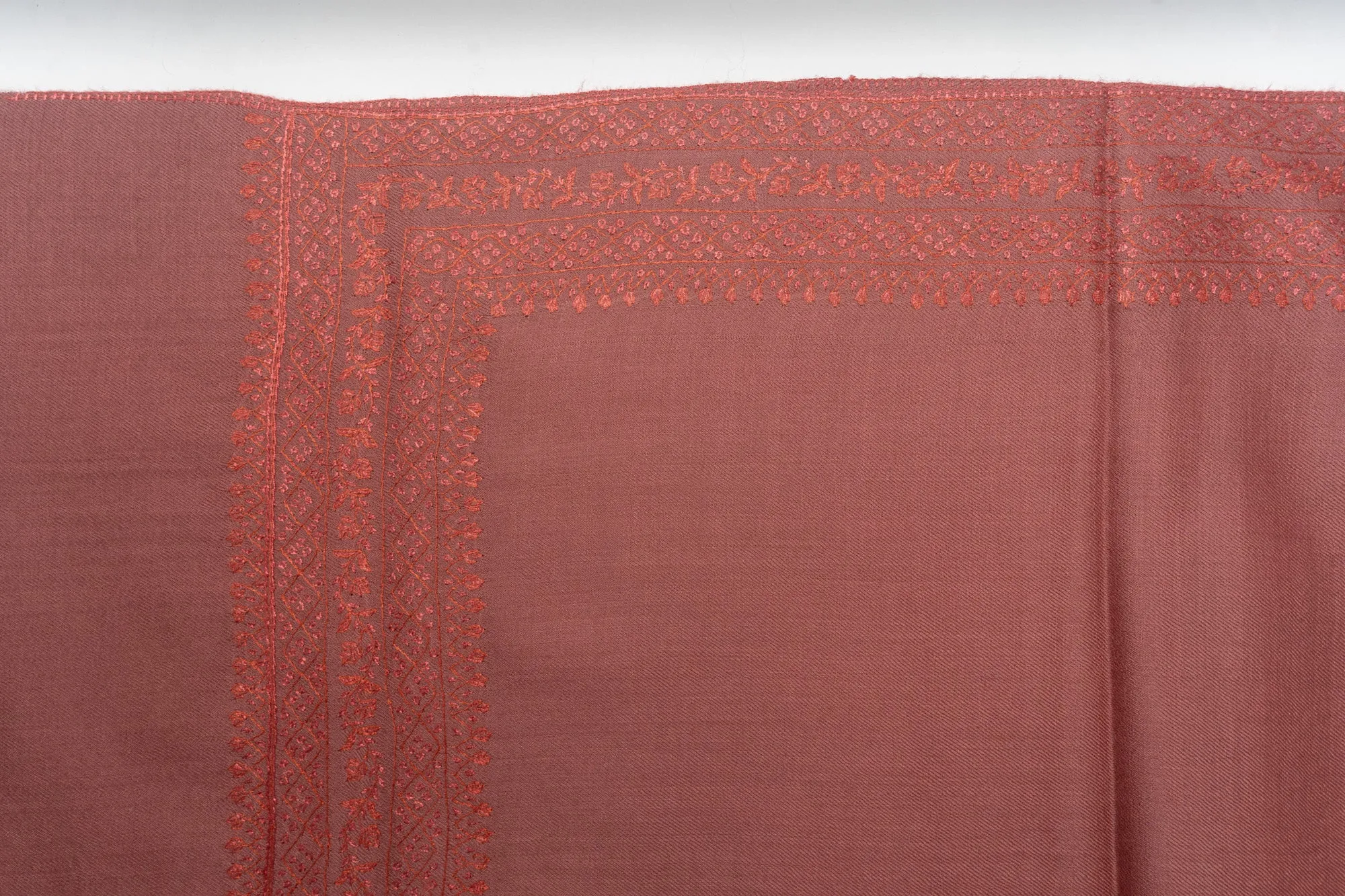 Sienna Serenity: Hand Embroidered Merino Wool Sozni Shawl