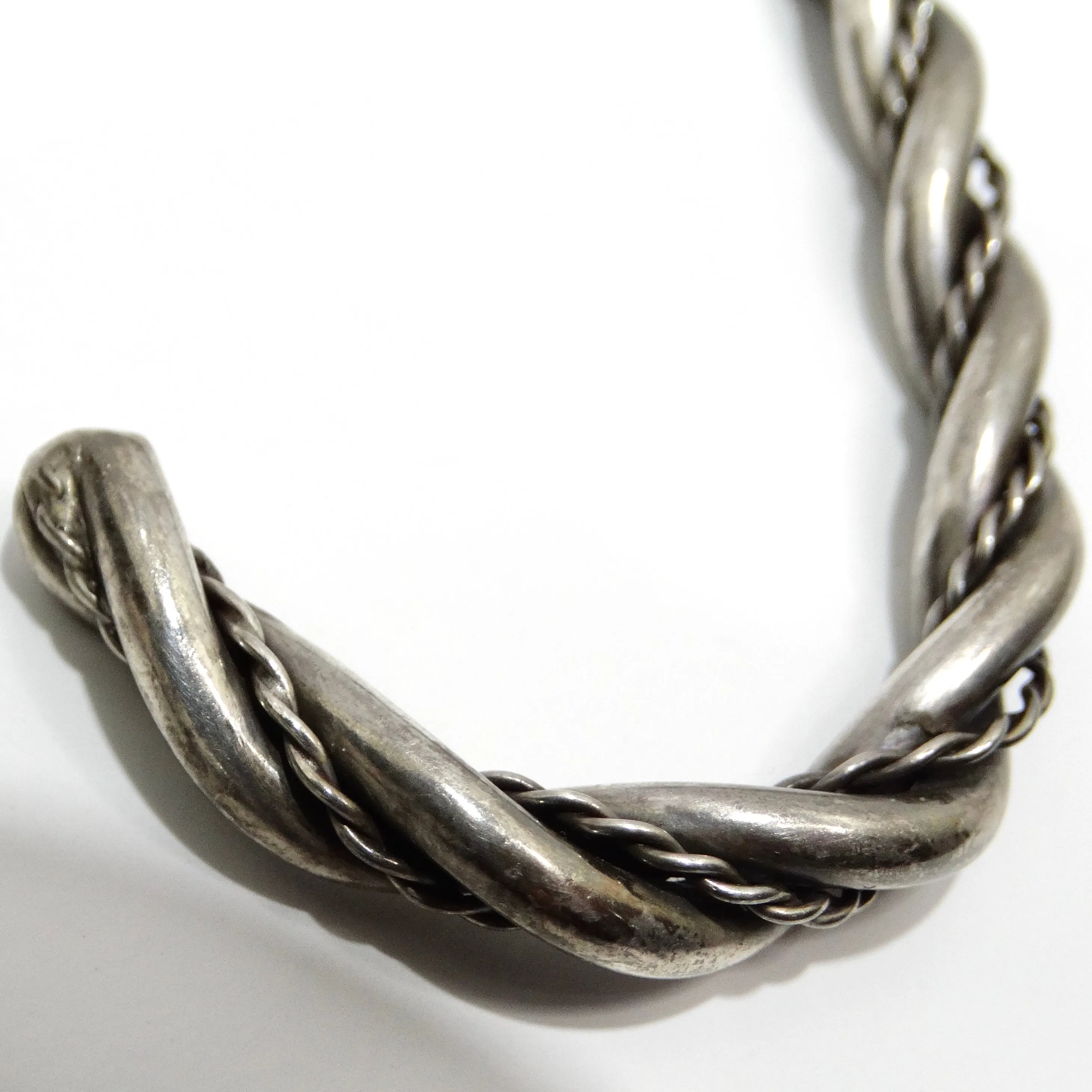 Solid Silver 1960s Rope Cuff Bracelet