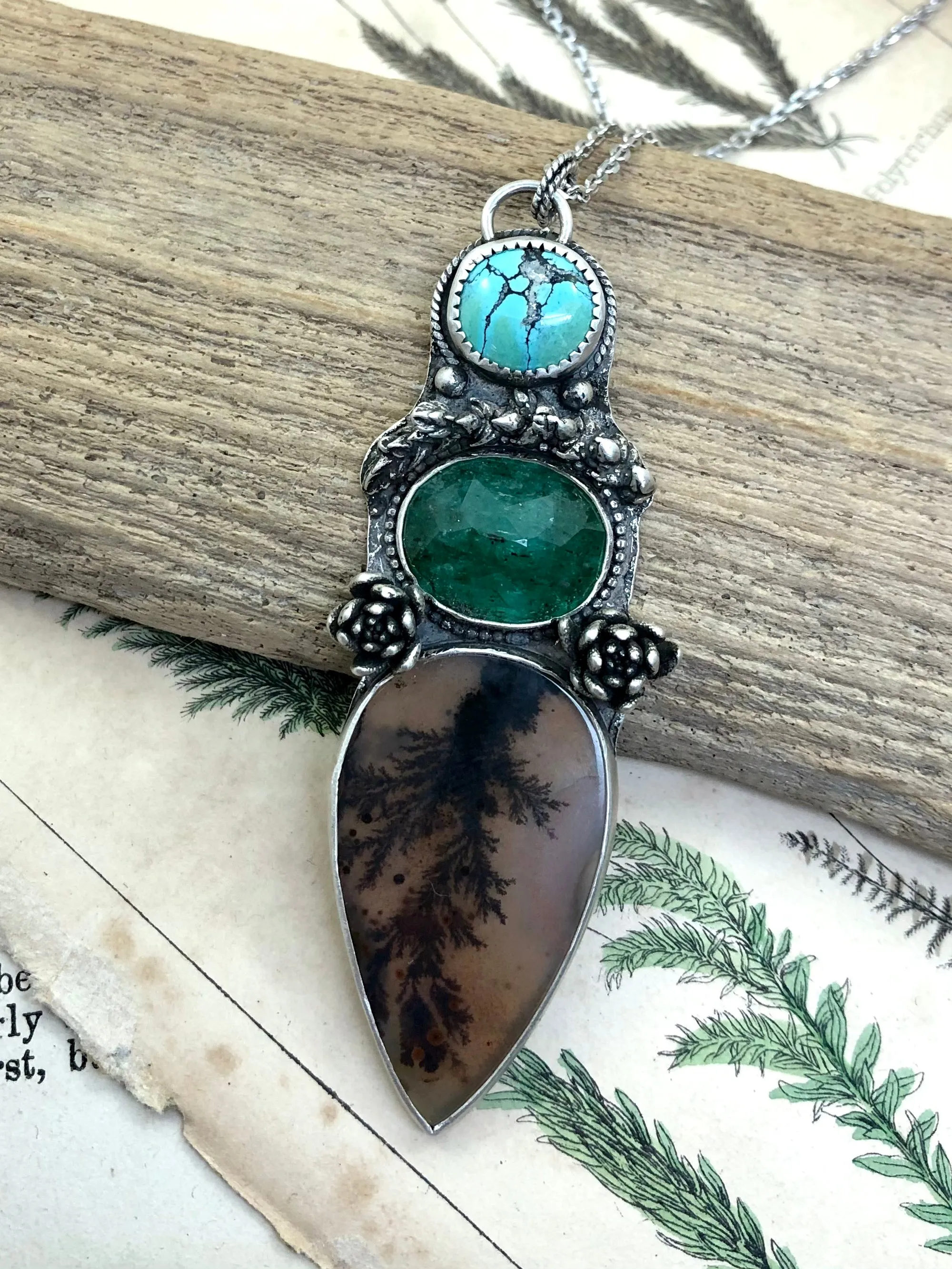 Turquoise & Trees Totem Necklace