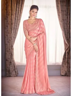Unforgettable Peach Chiffon Embroidered Saree