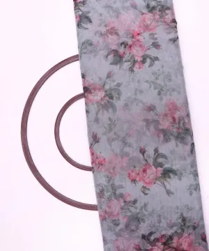 White Colour Floral Print Organza Silk Fabric