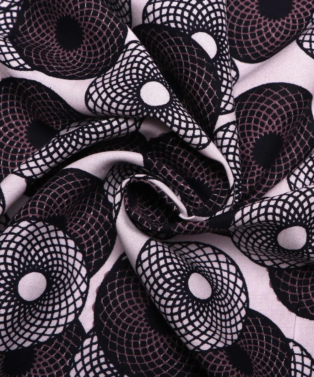 White Colour Geometric Print Rayon Fabric