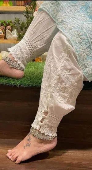 White Embroidered Cotton Afghani Salwar