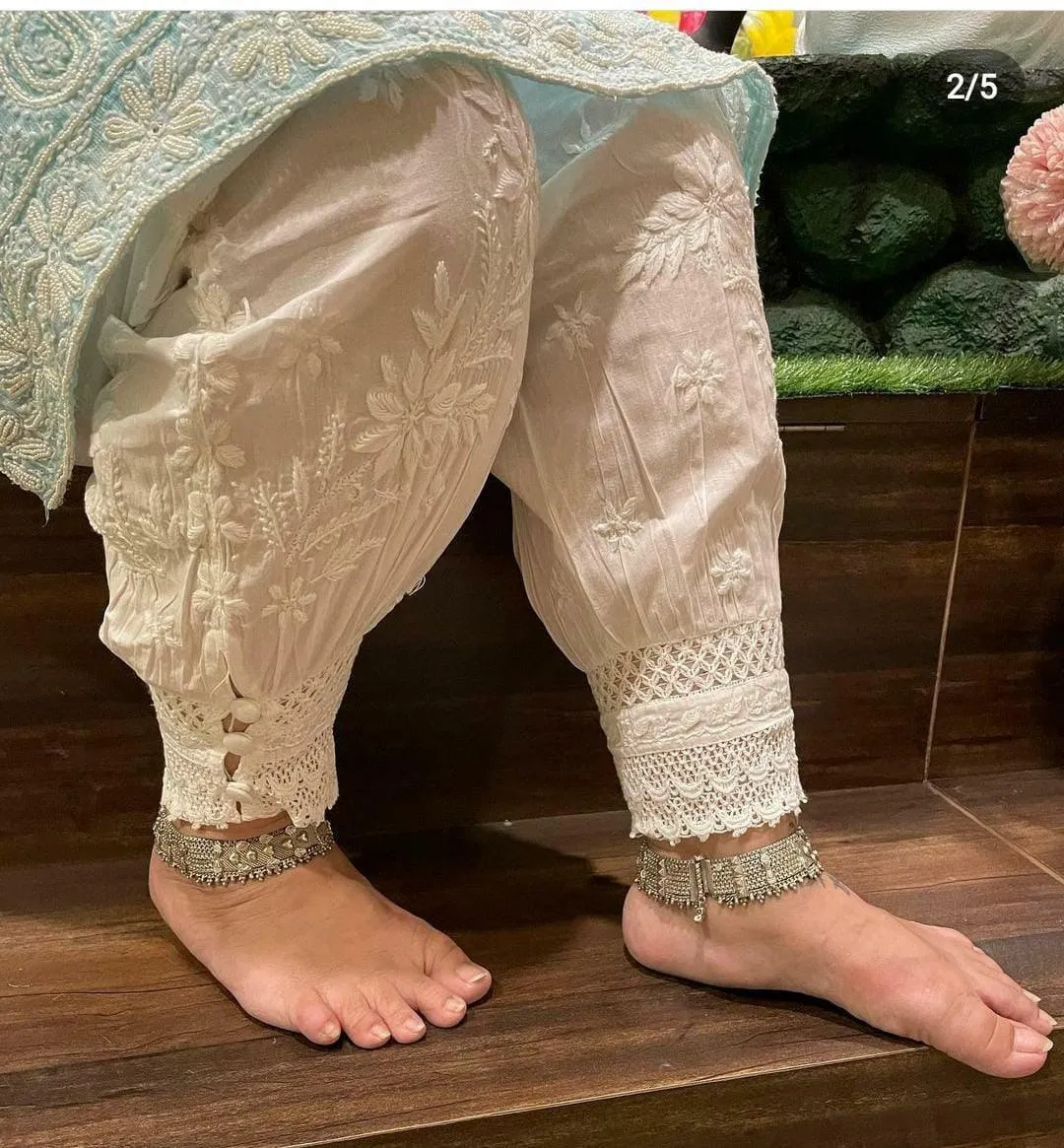 White Embroidered Cotton Afghani Salwar