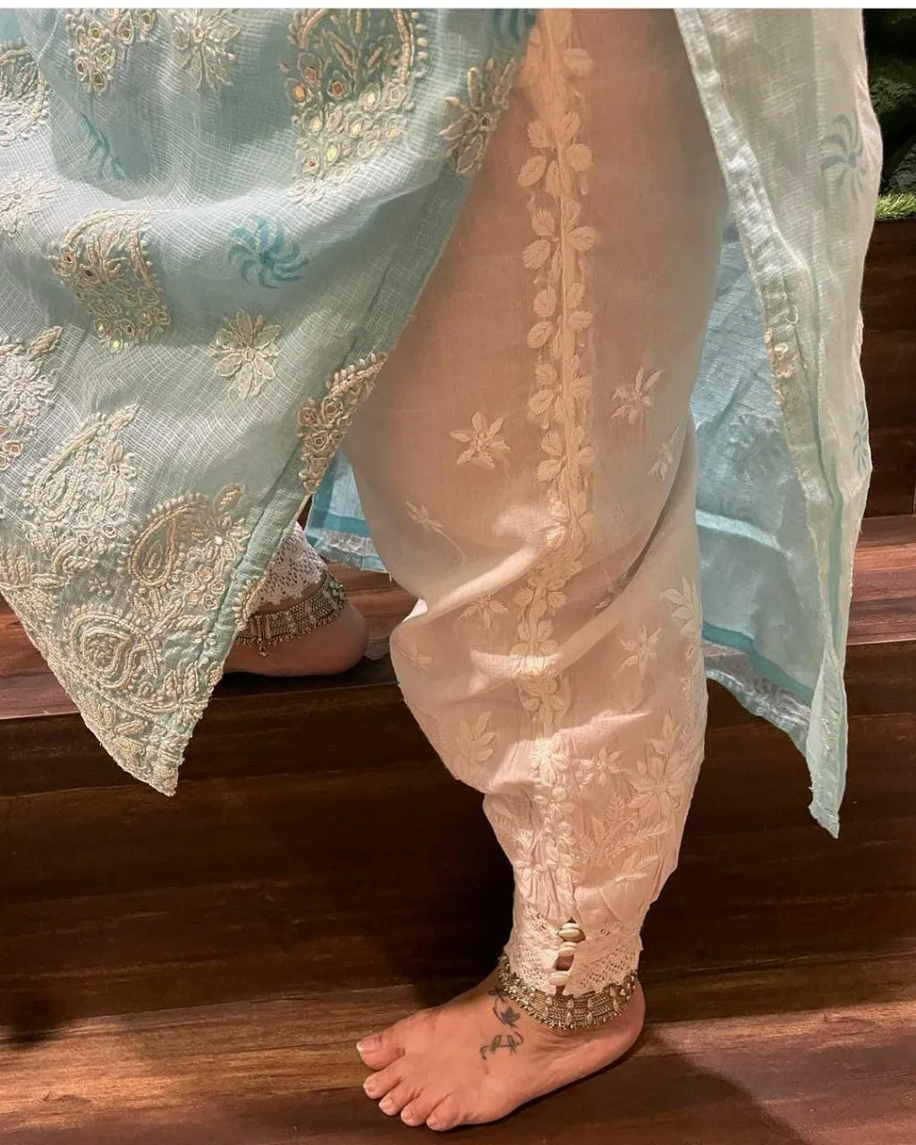 White Embroidered Cotton Afghani Salwar