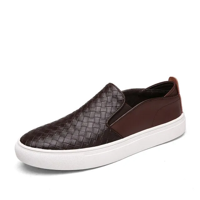 xiangtuibao    Men Shoes England Trend Casual Shoes Loafers Male Leather Sneakers Weaving Leather Dress Shoes Men Flats Zapatillas Hombre