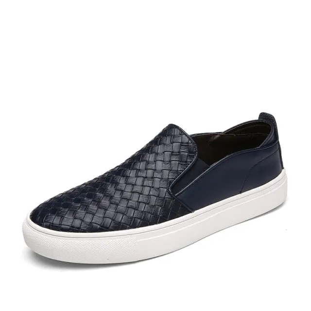 xiangtuibao    Men Shoes England Trend Casual Shoes Loafers Male Leather Sneakers Weaving Leather Dress Shoes Men Flats Zapatillas Hombre