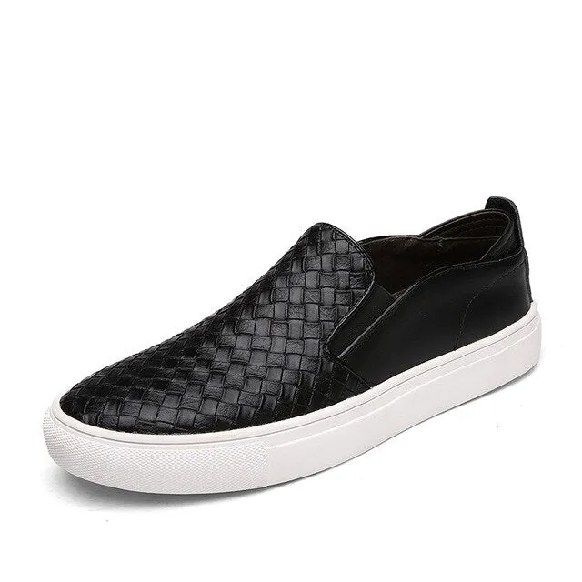 xiangtuibao    Men Shoes England Trend Casual Shoes Loafers Male Leather Sneakers Weaving Leather Dress Shoes Men Flats Zapatillas Hombre